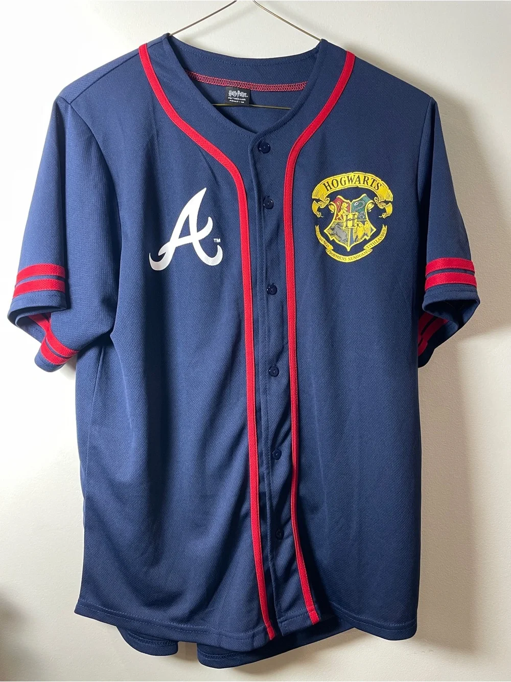 Harry Potter Hogwarts Atlanta Braves Baseball Jersey Adult M Navy Quidditch